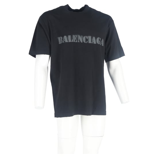 Balenciaga Logo Print Stencil Type T-Shirt in Black Cotton - Image 6