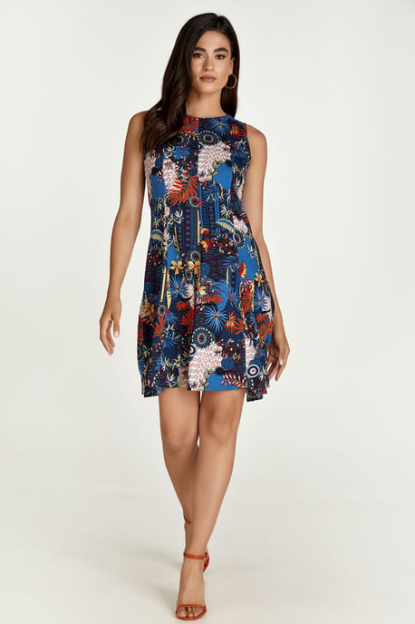 Vestido cloché con estampado floral azul marino - Image 1