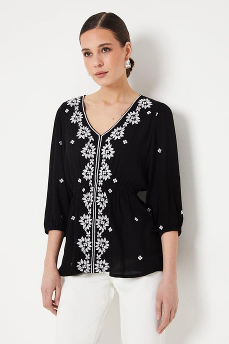 Embroidered V Neck Top