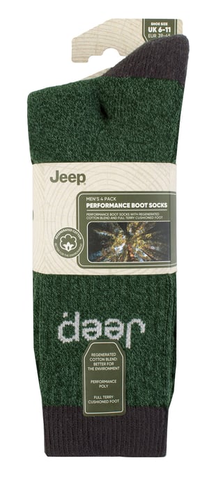 Calcetines de Algodón Reciclado para Hombre | Jeep | 4 Pack Calcetines de Bota Acolchados - Verde / Carbón - Image 2