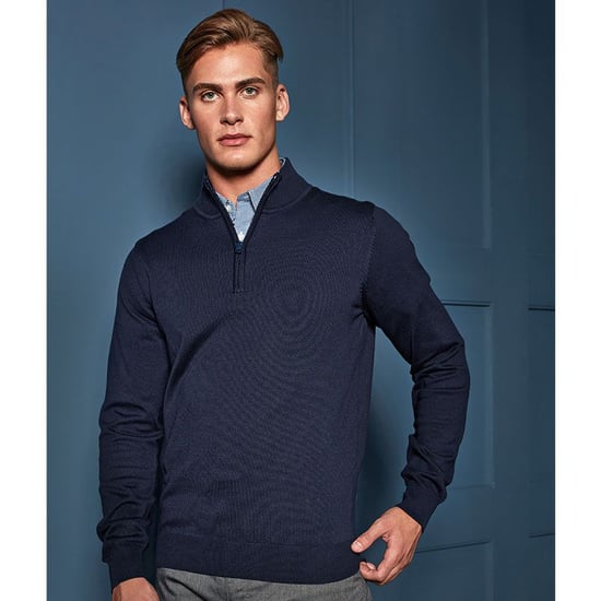 Premier Mens 1/4 Zip Neck Knitted Sweater (Navy) - Image 2