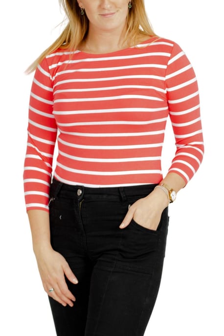 Striped cotton rich slash neck tops