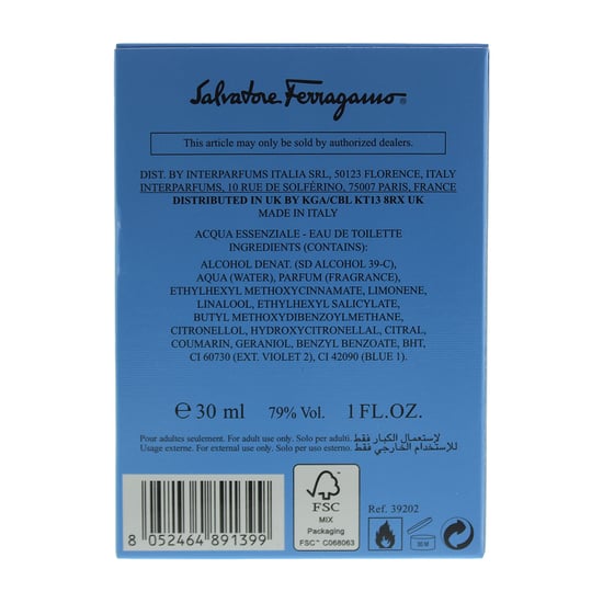 Salvatore Ferragamo Acqua Essenziale Eau De Toilette 30ml Spray For Him
