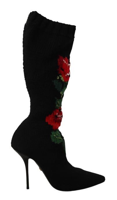Calcetines Negros Elásticos Dolce & Gabbana Botines de Rosas Rojas para Mujeres - Image 1