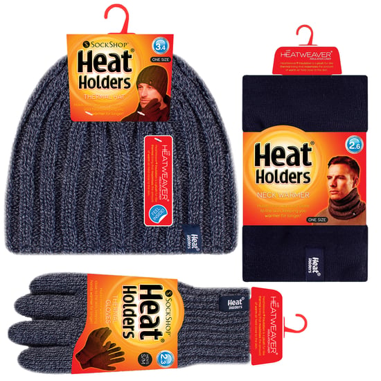 Heat Holders - Gorro de invierno de forro polar térmico, calentador de cuello y guantes para hombre - Azul marino - Image 2