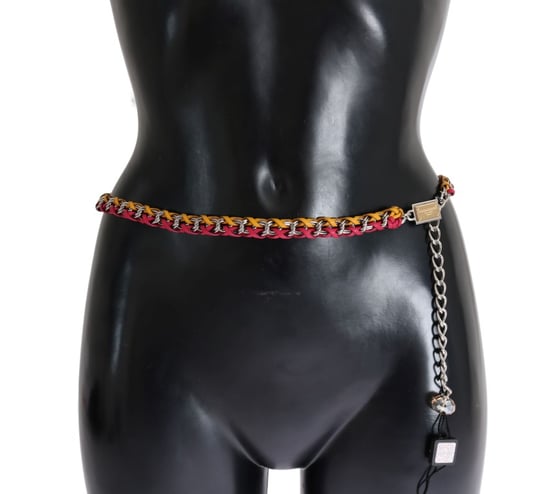 Cinturón de Cuero Rojo y Amarillo con Cristales de Dolce & Gabbana - Image 1
