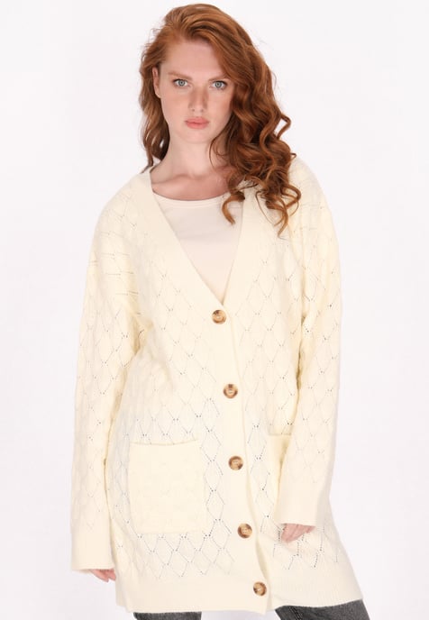 Dreimaster Cardigan women wool white melange - Image 3