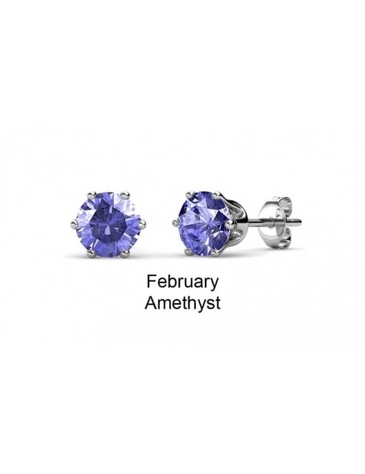 Pendientes de febrero con piedra de nacimiento - Plata y morado - Image 3