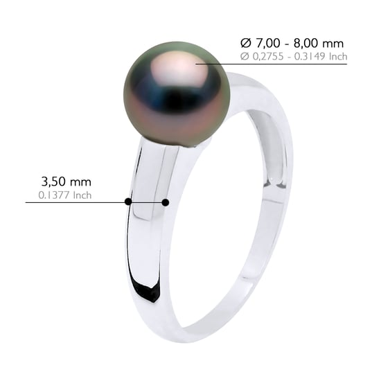 Ring Prestige Silver 925 Rhodium plated - Real Cultured Tahiti Pearl Round 7-8 mm - Image 2