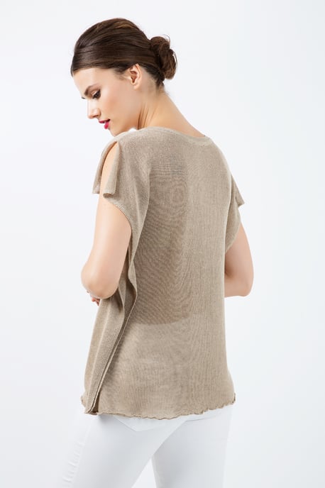 Short Sleeve Semi Sheer Top with Shoulder Slits