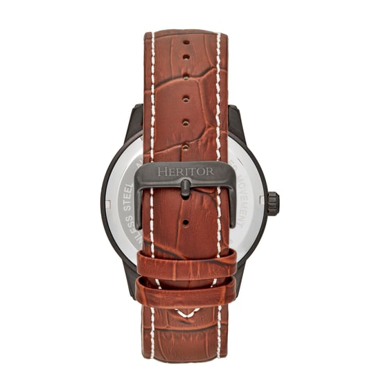 Heritor Automatic Davies Semi-Skeleton Leather-Band Watch