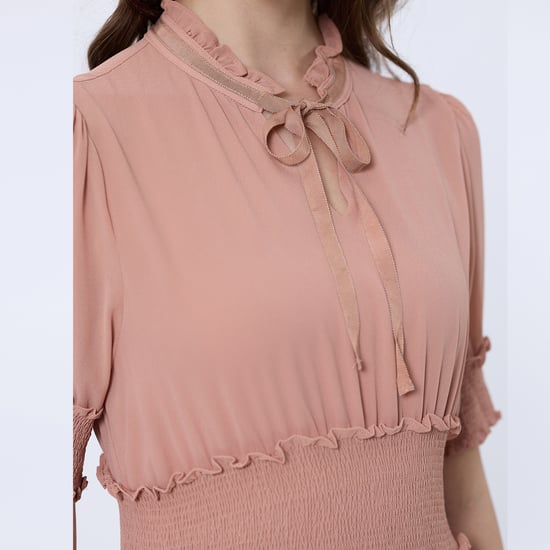 Chiffon dress with smocks and small ruffles - Image 6