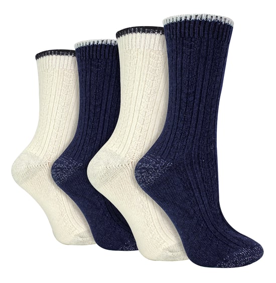 Pack de 4 Calcetines de mujer de punto por cable | Wildfeet | Lurex Glitter Socks for Women - Azul/Crema - Image 1