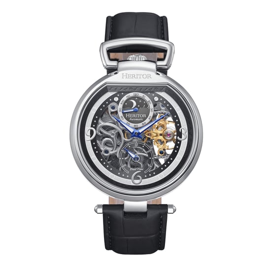 Heritor Automatic Lincoln Leather-Band Skeleton Watch with Moon Phase