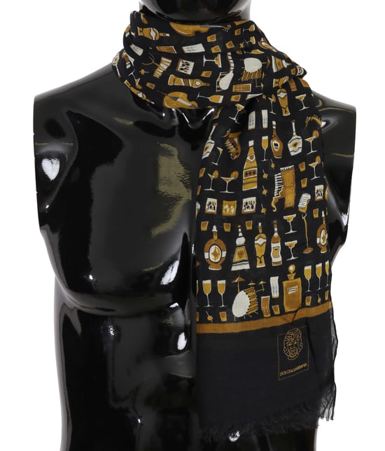 Bufanda para hombre con estampado de cóctel de modal y cachemira azul de Dolce & Gabbana - Image 2