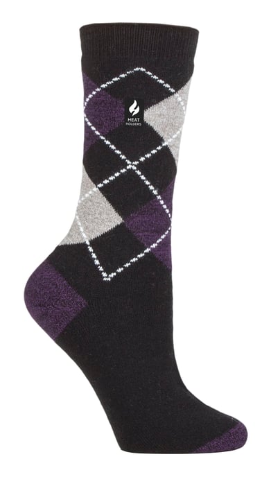 Heat Holders - Calcetines térmicos de mujer Ultra Lite con diseño de hilo interior cepillado - Negro/Morado (Valletta) - Image 1