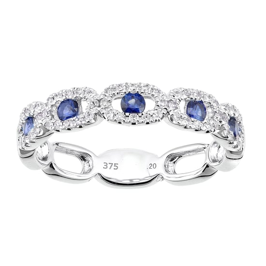 9ct White Gold Diamond and Sapphire Gemstone Oval Links Ring