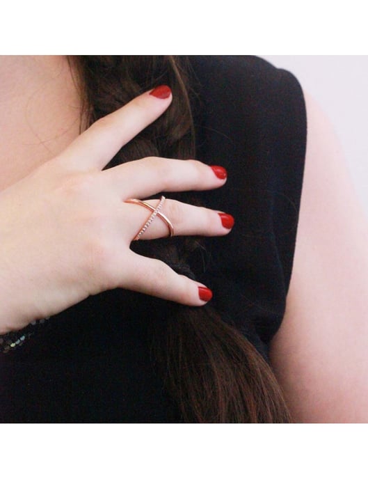 Anillo X Duo - Oro rosa y cristal - Image 6