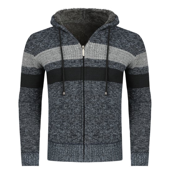 Men's Winter Transition Cardigan with Hood Lined Chunky Knit Hooded Warm Jacket Blue - Image 1