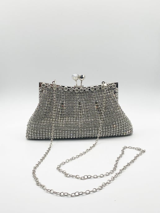 Silver Crystal Clutch Bag