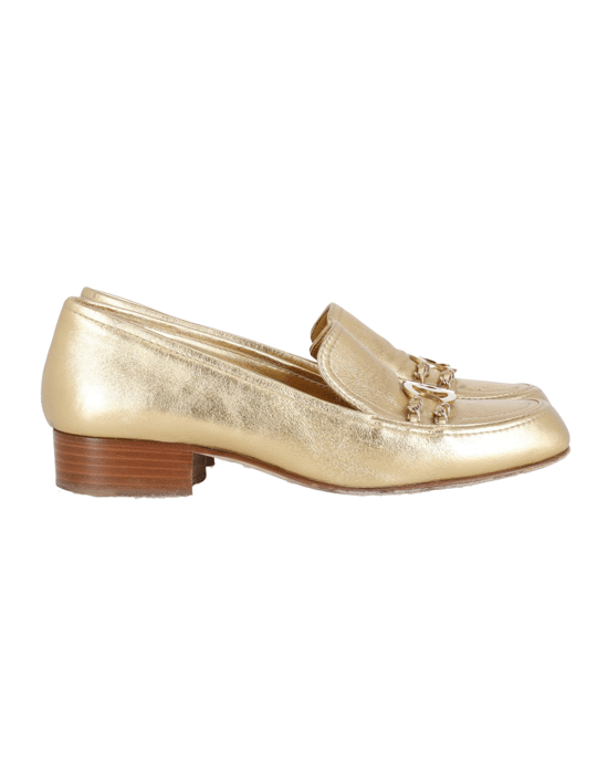 Chanel Chain CC Logo Loafers in Gold Leather - Image 1