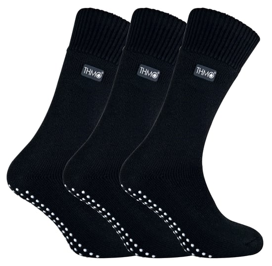 THMO - 3 Pairs Mens Fleece Lined Slipper Socks with Grippers - Black - Image 1