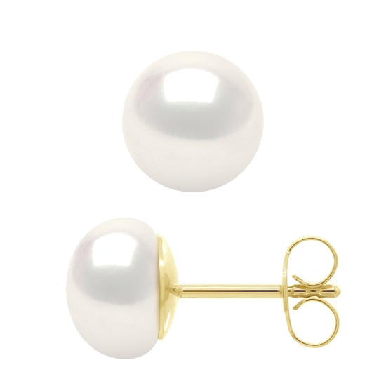 Earrings - Yellow Gold 750 ( 18 Carats Real Cultured Freshwater Pearls Button 8-9 mm - Image 1