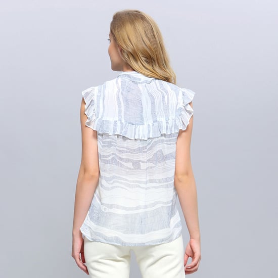 Linear Wave Print Ruffle Top - Image 3
