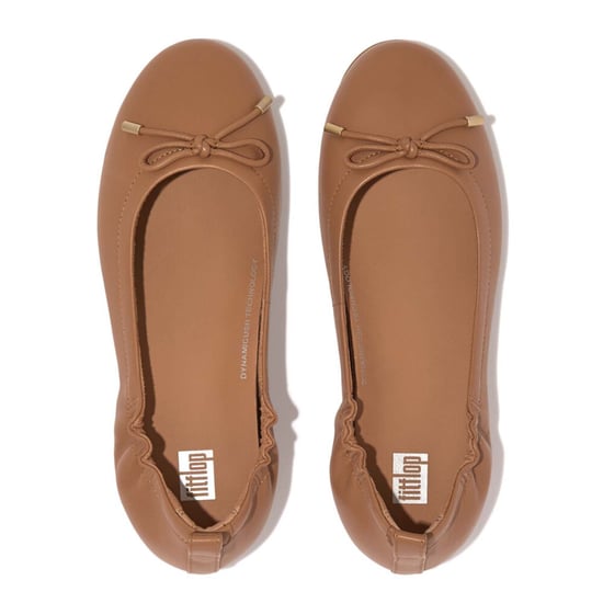 Women's Fit Flop Allegro Bow Leather Ballerina Pumps in Tan