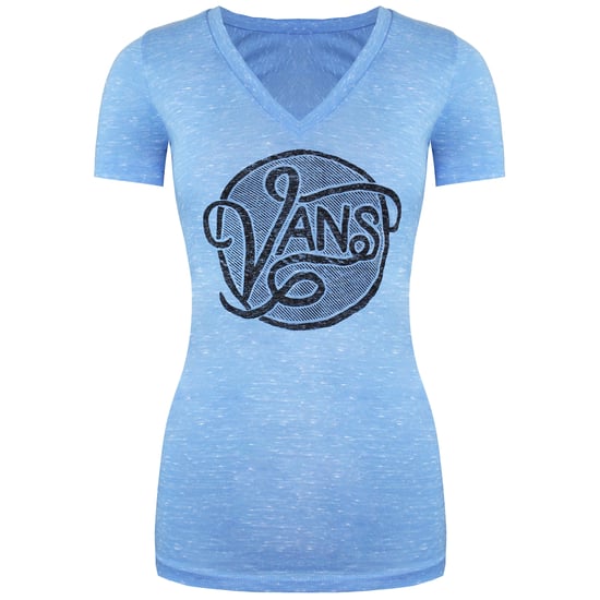 Vans Off The Wall Graphic Logo V-Neck Short Sleeve Blue Womens T-Shirt VVZI9NM