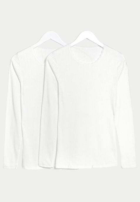 M&S Mujer Lote de 2 camisetas térmicas de punto de manga larga en blanco - Image 1