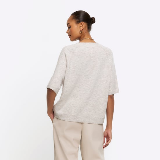 River Island Womens T-Shirt Cream Knit