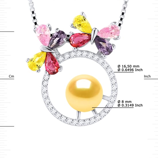 BUTTERFLY Necklace Freshwater Pearl Round 8-9 mm Gold 925