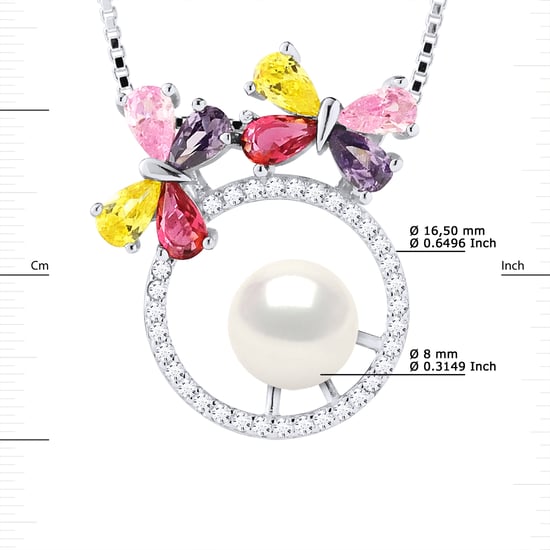 BUTTERFLY Necklace Freshwater Pearl Round 8-9 mm White 925