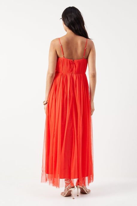Tulle Strappy Bandeau Maxi Dress