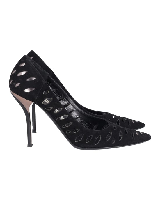 Jimmy Choo Lasercut Romy Pumps Black Suede - Image 1