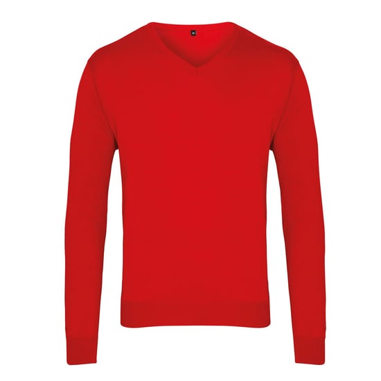 Premier Mens Knitted Cotton Acrylic V Neck Sweatshirt (Red) - Image 1