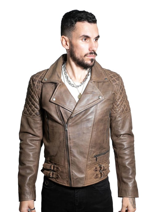 Mens Quilted Leather Biker Jacket-Bordeaux