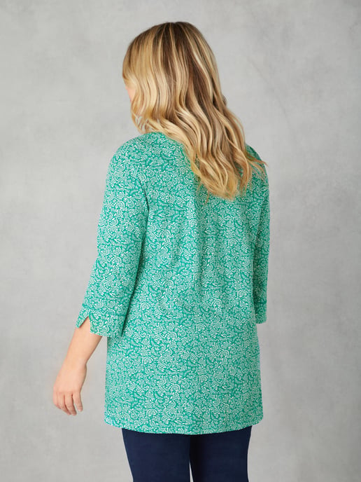 Green Ditsy Leaf Cotton Slub Relaxed Tunic