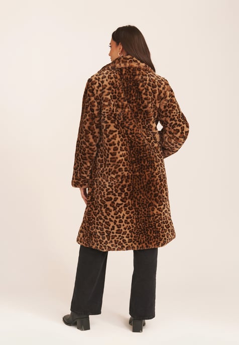 Abrigo de piel largo con doble botonadura de leopardo - Image 4