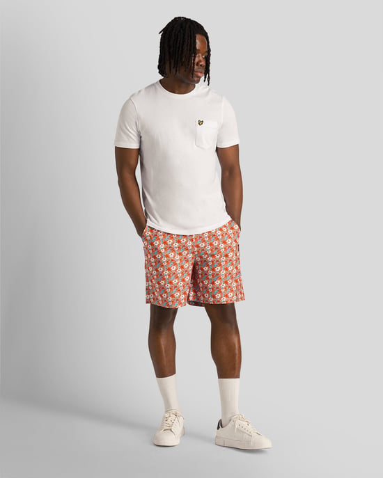 Mens Floral Print Resort Shorts in Orange - Image 2