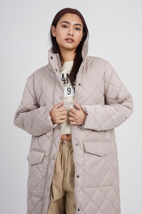 Stone Long Diamond Quilted Jacket
