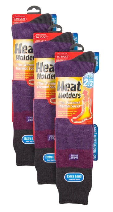 Heat Holders - 3 Pack Ladies Thermal Knee High Ski Socks | WoMens Thick Winter 2.3 TOG Long Skiing Socks - Purple / Charcoal - Image 2
