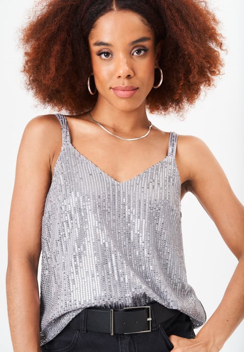 Top camisola con cuello en V y lentejuelas - Image 2