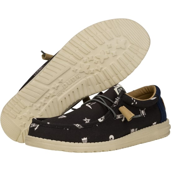 HEYDUDE Wally Stars n Skulls 100% Cotton Men's Black Boat Shoes - Image 3