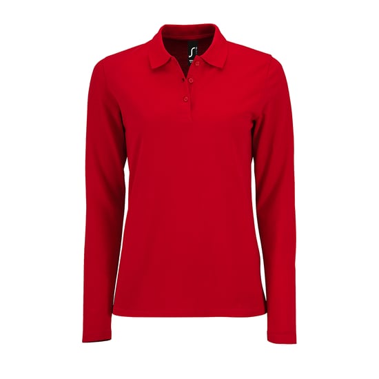 SOLS Womens/Ladies Perfect Long Sleeve Pique Polo Shirt (Red) - Image 1