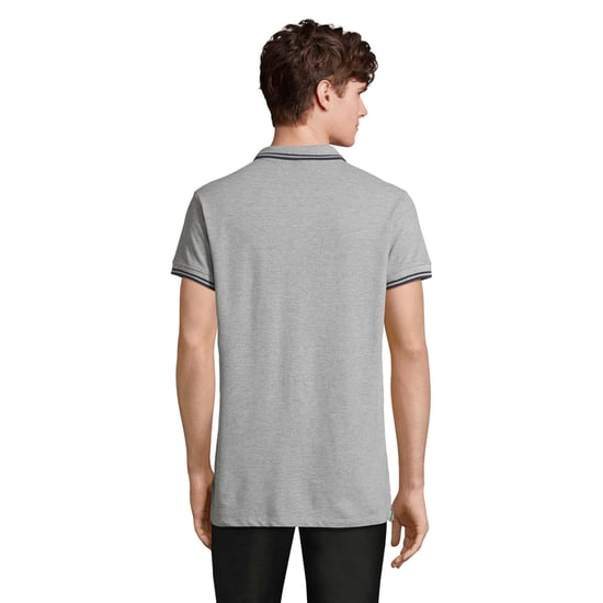 SOLS Mens Pasadena Melange Polo Shirt (Grey Melange/Navy) - Image 2