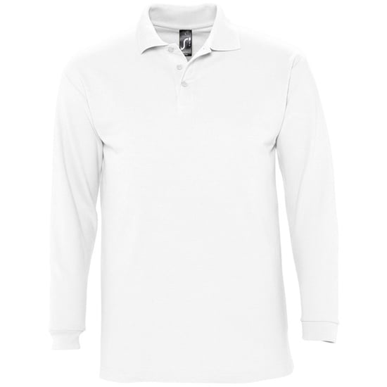 SOLS Mens Winter II Long Sleeve Pique Cotton Polo Shirt (White) - Image 1