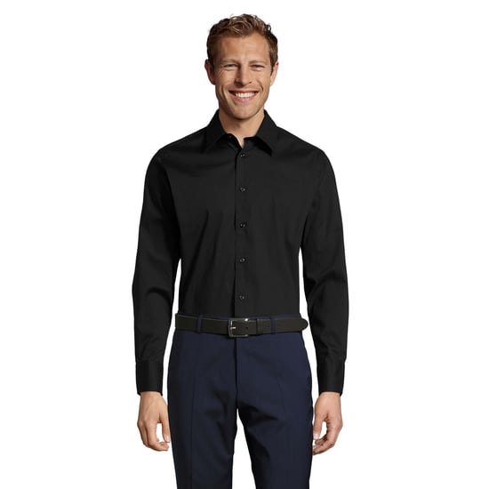SOLS Mens Brighton Stretch Long-Sleeved Business Shirt (Black) - Image 1