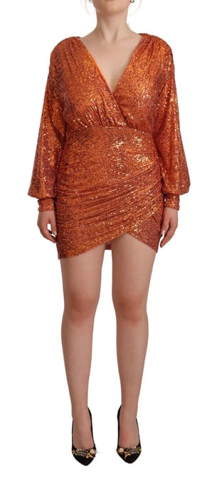 Aniye By Vestido Envoltura Mini Sin Mangas Largas Naranja Con Lentejuelas - Image 1